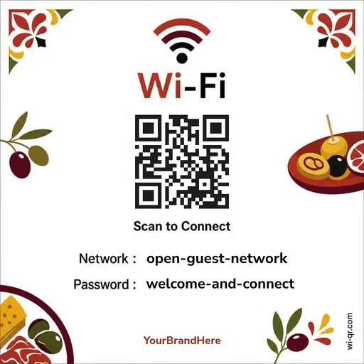 Warm Mediterranean-style Wi-Fi sign template for restaurants & bars (square)