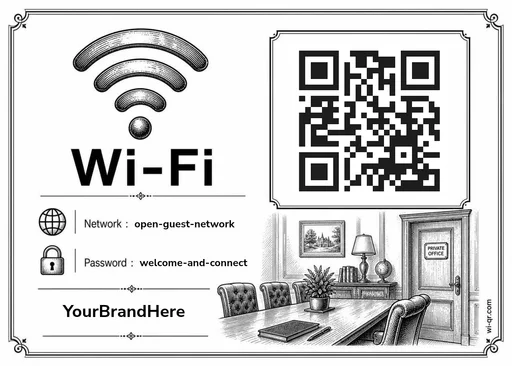 Vintage Wi-Fi sign template for offices & meeting rooms (landscape 1.4:1)
