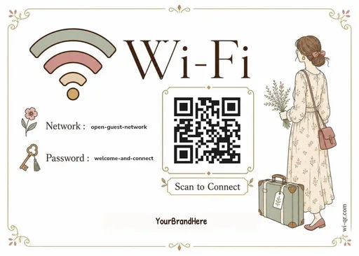 Vintage Wi-Fi sign template for stays & guest rooms (landscape 1.4:1)