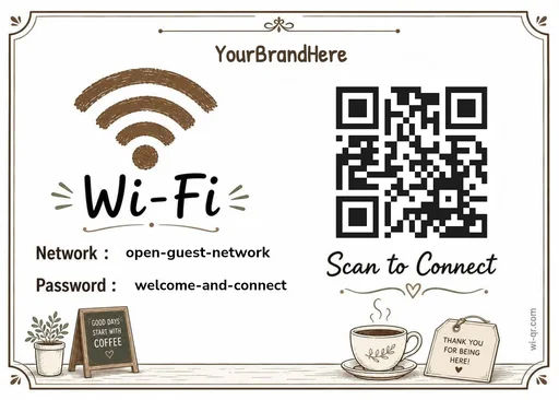 Vintage Wi-Fi sign template for cafés & shops (landscape 1.4:1)