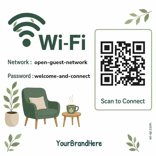 Eco-friendly forest Wi-Fi sign template for cafés & shops (square)