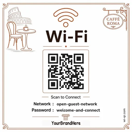 Vintage Mediterranean-style Wi-Fi sign template for cafés & shops (square)