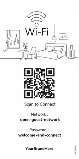 Minimal urban Wi-Fi sign template for stays & guest rooms (tall 1:2)