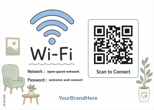 Minimal Wi-Fi sign template for reception & waiting areas (landscape 1.4:1)