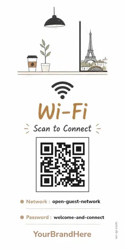 Minimal urban French-style Wi-Fi sign template for cafés & shops (tall 1:2)