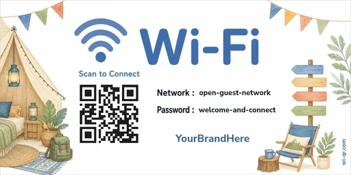 Warm forest Wi-Fi sign template for stays & guest rooms (wide 2:1)