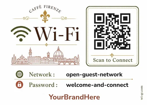 Vintage Mediterranean-style Wi-Fi sign template for cafés & shops (landscape 1.4:1)