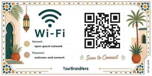 Warm traditional Middle Eastern-style Wi-Fi sign template for stays & guest rooms (wide 2:1)
