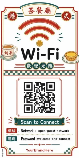Vintage traditional Wi-Fi sign template for cafés & shops (tall 1:2)