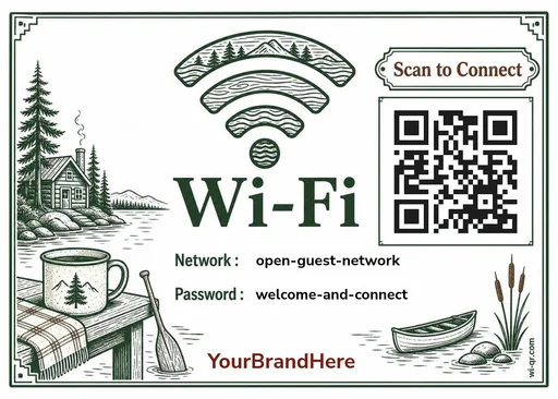 Vintage lakeside American-style Wi-Fi sign template for outdoor & travel spots (landscape 1.4:1)