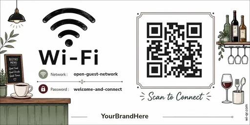 Warm Wi-Fi sign template for restaurants & bars (wide 2:1)