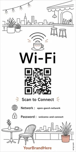 Modern urban Wi-Fi sign template for restaurants & bars (tall 1:2)
