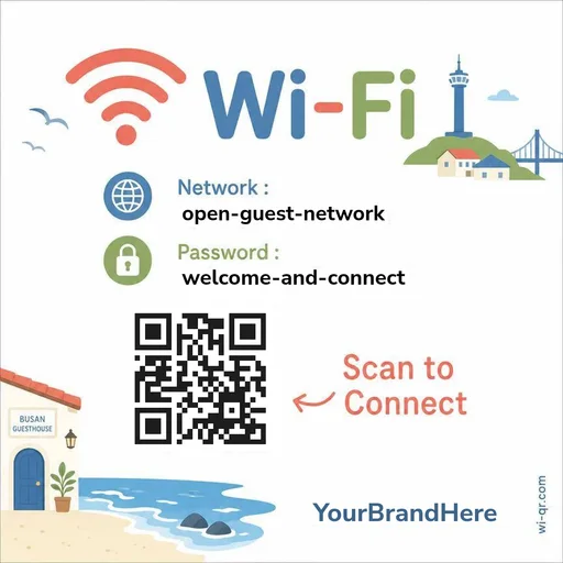 Modern coastal Korean-style Wi-Fi sign template for stays & guest rooms (square)