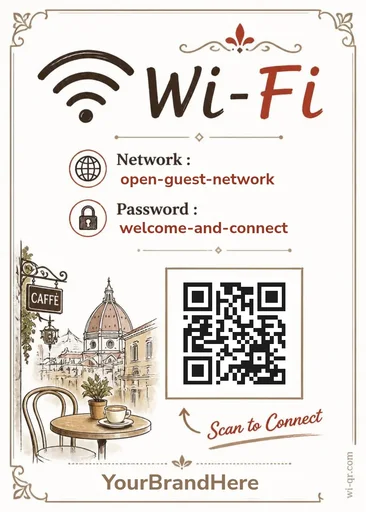 Vintage urban Mediterranean-style Wi-Fi sign template for cafés & shops (portrait 1:1.4)