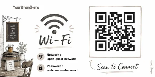 Vintage traditional British-style Wi-Fi sign template for restaurants & bars (wide 2:1)