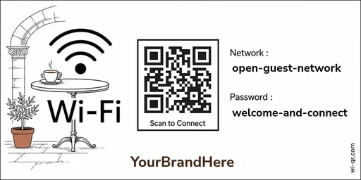 Minimal traditional Mediterranean-style Wi-Fi sign template for cafés & shops (wide 2:1)