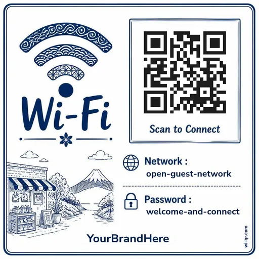 Vintage traditional Japanese-style Wi-Fi sign template for cafés & shops (square)