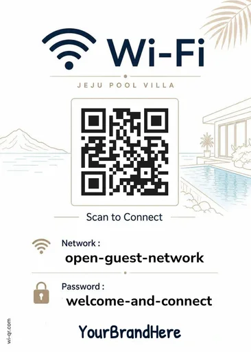 Modern coastal Wi-Fi sign template for stays & guest rooms (portrait 1:1.4)