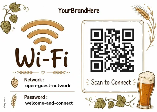 Warm Wi-Fi sign template for restaurants & bars (landscape 1.4:1)