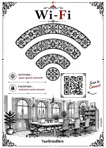 Vintage urban Wi-Fi sign template for offices & meeting rooms (portrait 1:1.4)