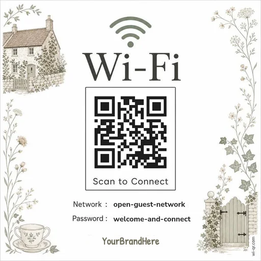 Warm traditional British-style Wi-Fi sign template for stays & guest rooms (square)