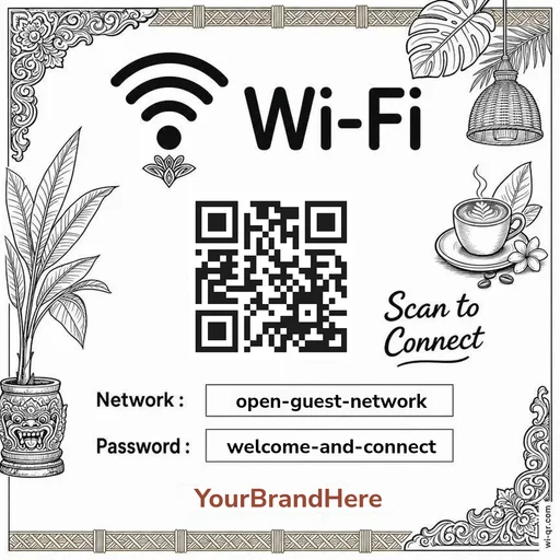 Vintage Southeast Asian-style Wi-Fi sign template for cafés & shops (square)