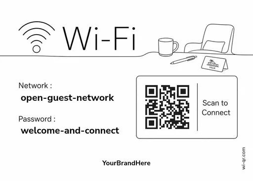 Minimal Wi-Fi sign template for stays & guest rooms (landscape 1.4:1)