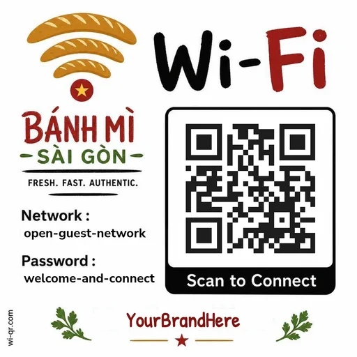 Warm Southeast Asian-style Wi-Fi sign template for cafés & shops (square)