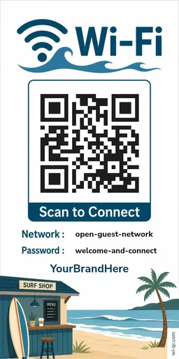 Modern coastal Wi-Fi sign template for cafés & shops (tall 1:2)