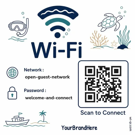 Modern coastal Wi-Fi sign template for outdoor & travel spots (square)
