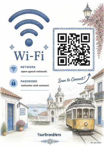 Vintage coastal Mediterranean-style Wi-Fi sign template for outdoor & travel spots (portrait 1:1.4)