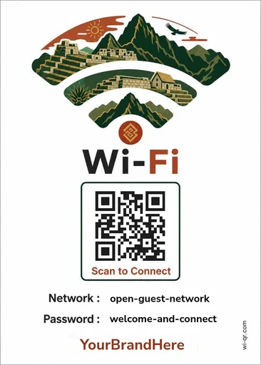 Warm traditional Latin-style Wi-Fi sign template for outdoor & travel spots (portrait 1:1.4)