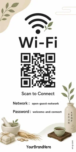 Warm traditional Korean-style Wi-Fi sign template for clinics & healthcare (tall 1:2)