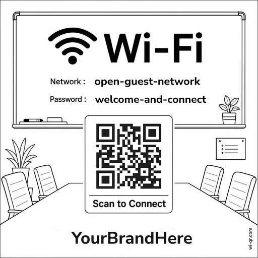 Minimal Wi-Fi sign template for offices & meeting rooms (square)